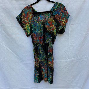 Vintage peacock print mini dress